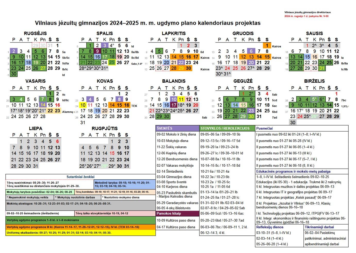 Kalendorius UP 2024 2025 PROJEKTAS