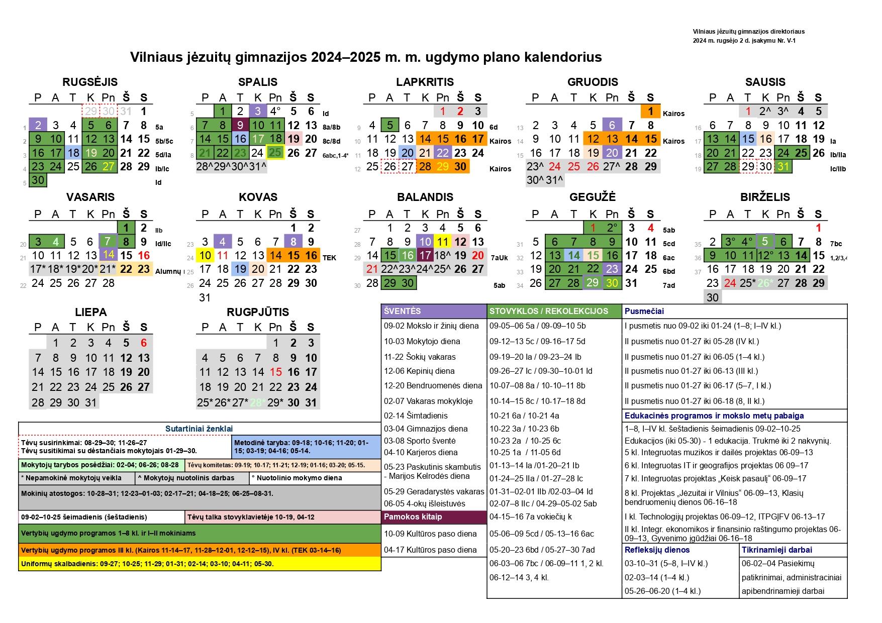 kalendorius UP 2024 2025